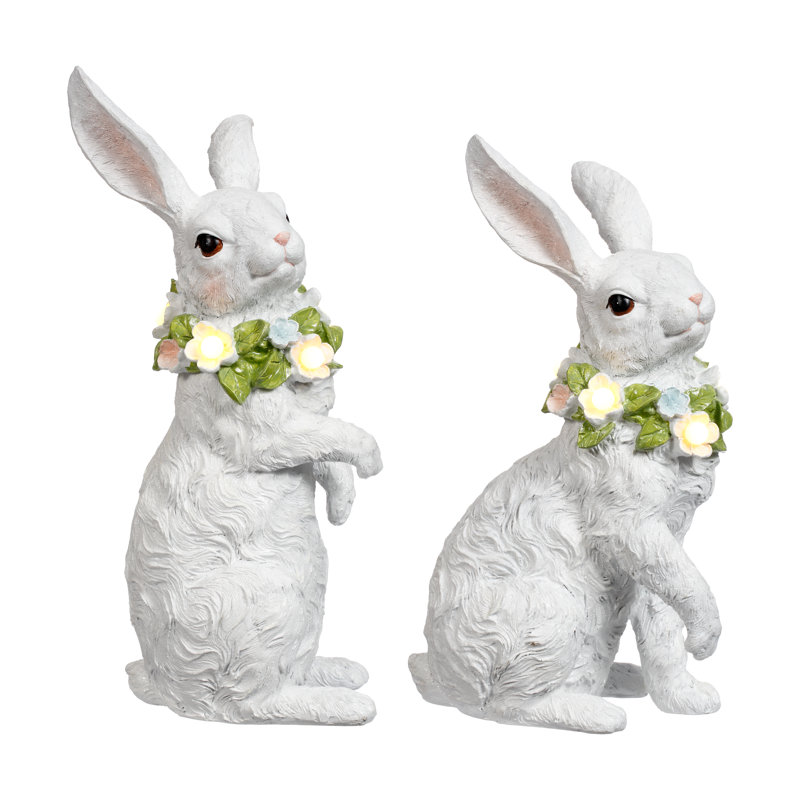 Lighted Bunny With Wreath -13 To15 Inches Set Of 2