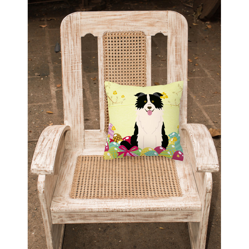 Coussin décoratif d’intérieur/d’extérieur collie de pâques œufs border, 18 po x 18 po, Chien Carlin brun