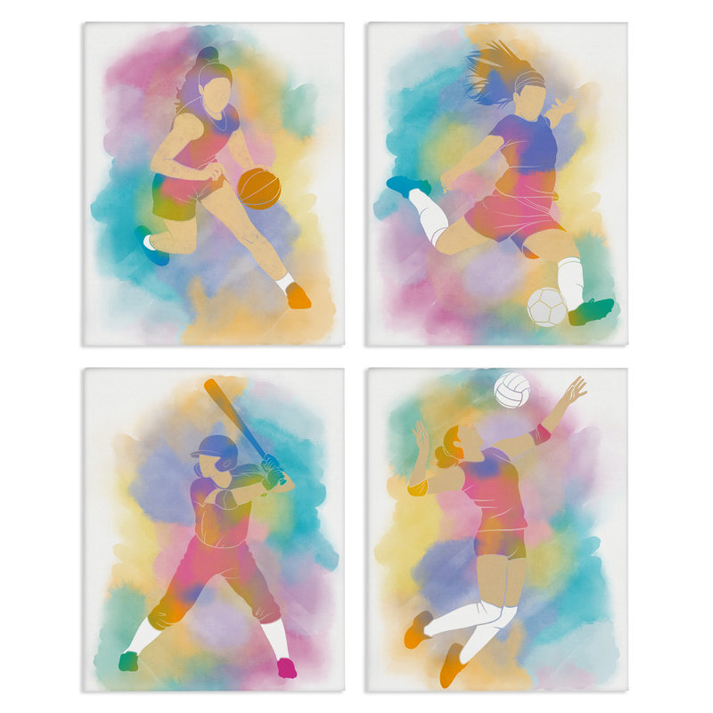 Ensemble de 4 toiles colorées pour femmes, design par Marcus Prime, H 14 po x l 11 po