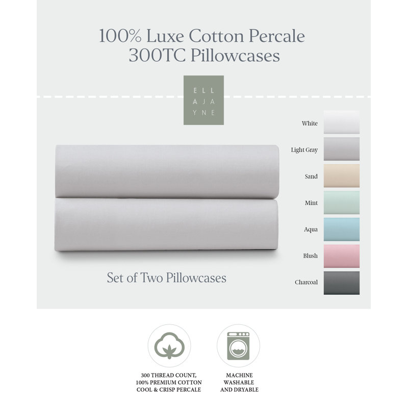Taie d'oreiller 100% coton percale 300 fils Collection Home, Très grand, Gris clair