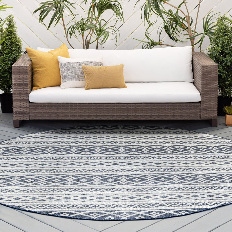Tapis bleu tissé à plat Campbelltown, Rond 7 pi 11 po