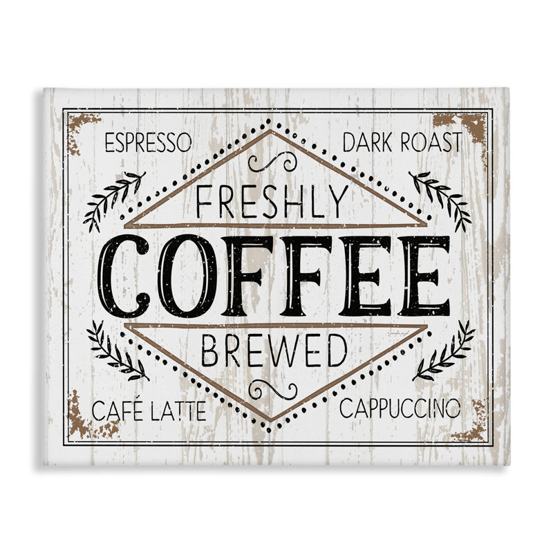 «Rustic Fresh Brew Coffee Sign Autumn Charm» par Jennifer Pugh - impression d'art graphique, H 16 po x l 20 po