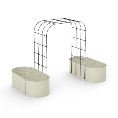Raised Garden Bed with Arched Trellis, Galvanized Planter Garden Box Outdoor for Gardening, Climbing Vegetables, Flowers, Beige