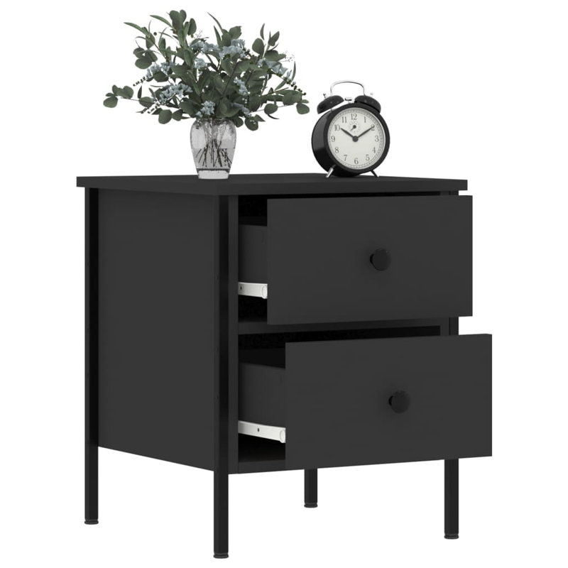 Alius Iron Bedside Table, Black, Set of 2