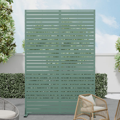 72" Outdoor Metal Privacy Screen Fence Panel For Patio Balcony Freestanding With Stable Base by Lumioca