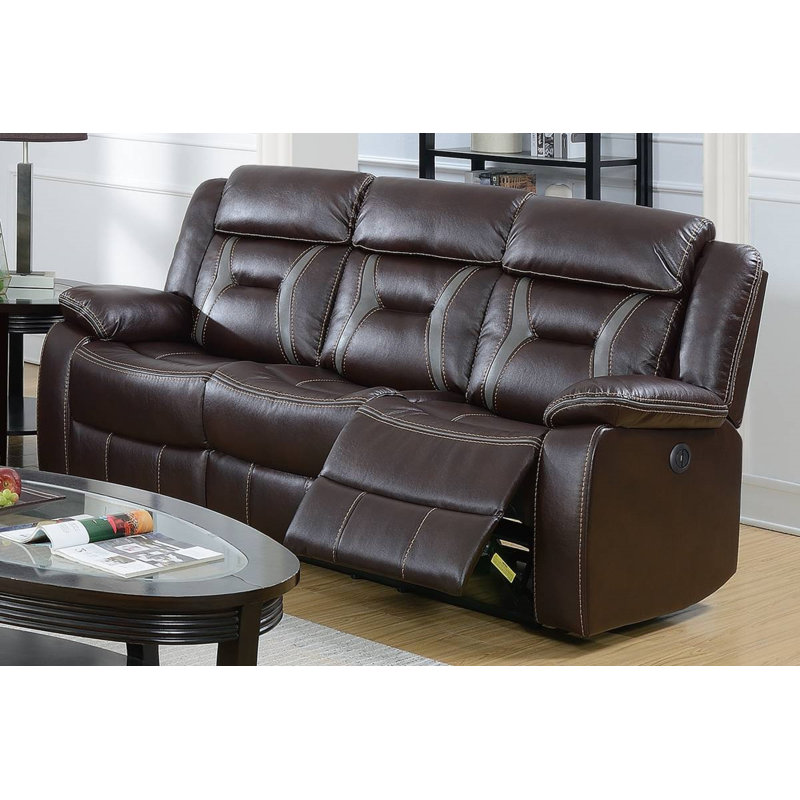 Adler 80'' Faux Leather Power Reclining Sofa, Dark Brown Faux Leather