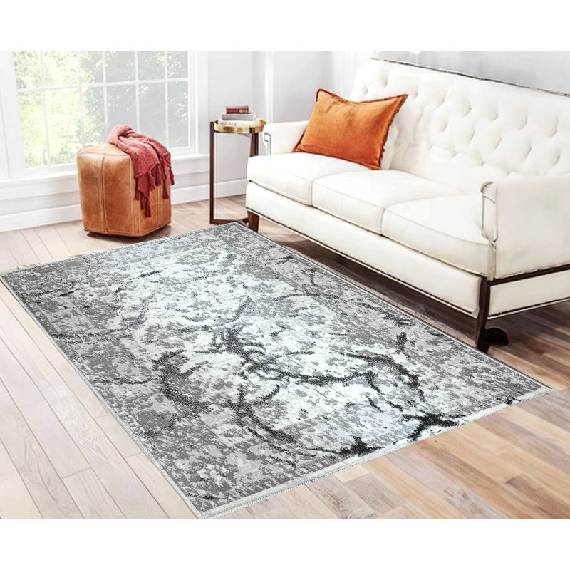 Tapis à motif abstrait de luxe avec cercles argentés Penina