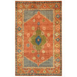 Hand Knotted Wool Oriental Area Rug in Rust/Blue/Brown