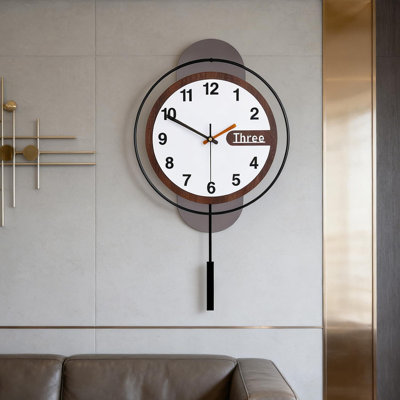 Modern Wall Clock With Oak Wood Dial And Silent Movement, 12.6 X 22.8 Inch Acrylic Large Contemporary Pendulum Clock For Living Room, Bedroom, Kitchen, Office