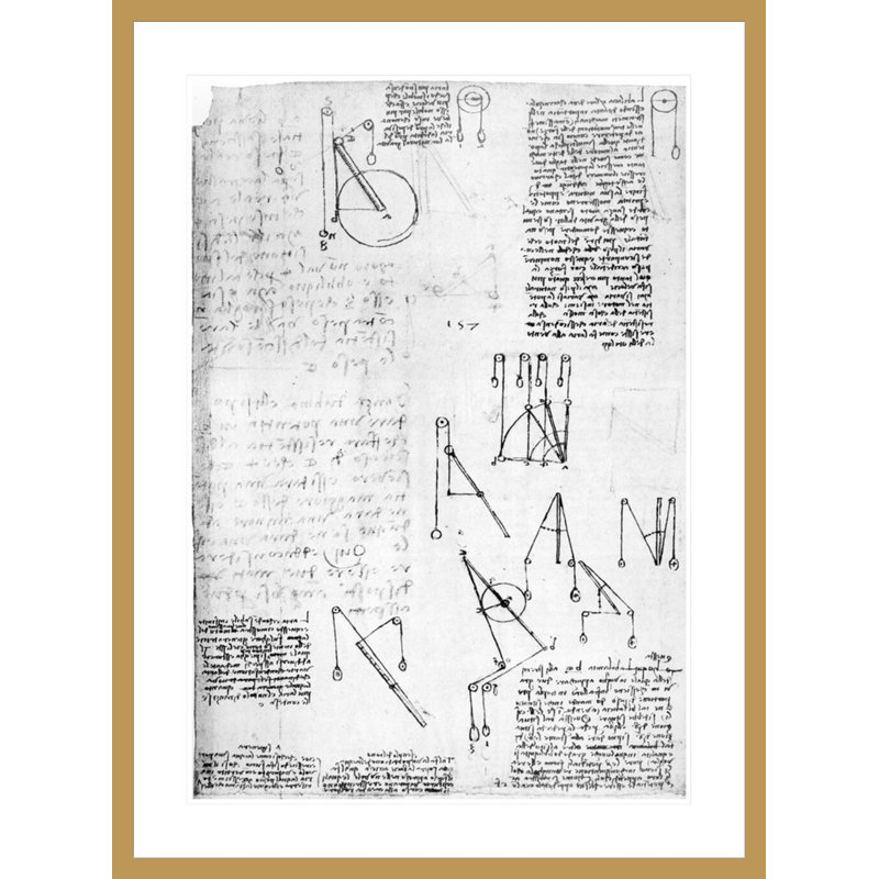 Fol. «213r-d» du Codex Atlanticus 1478-1518 (plume et encre sur papier) par Leonardo Da Vinci, impression giclée encadrée