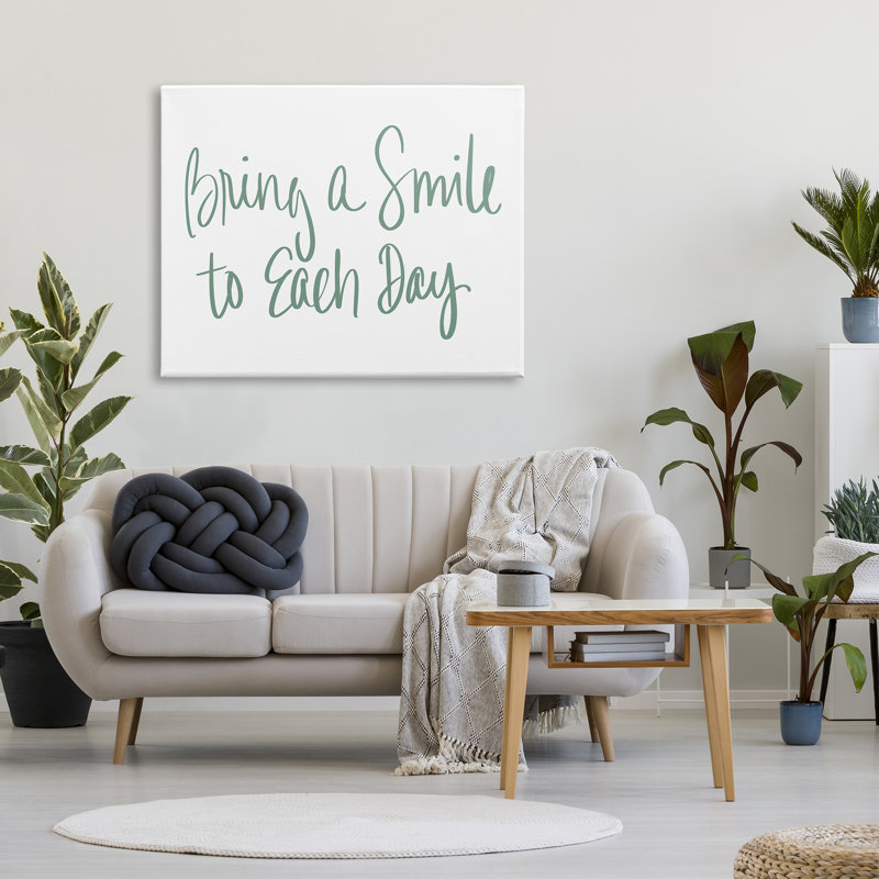 «Bring A Smile Chaque Jour», phrase verte - art textuel, Toile tendue, H 36 po x l 48 po x l 1,5 po