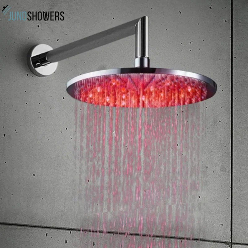 12-Inch Round Copper LED Rain Shower Head Wall Mount with Color-Changing LED Lights
