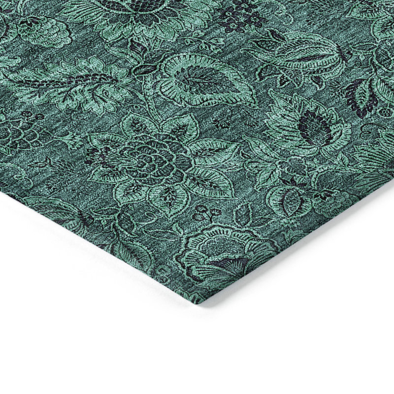 Tapis extérieur lavable floral bleu sarcelle et vert 3 pi x 5 pi bleu sarcelle