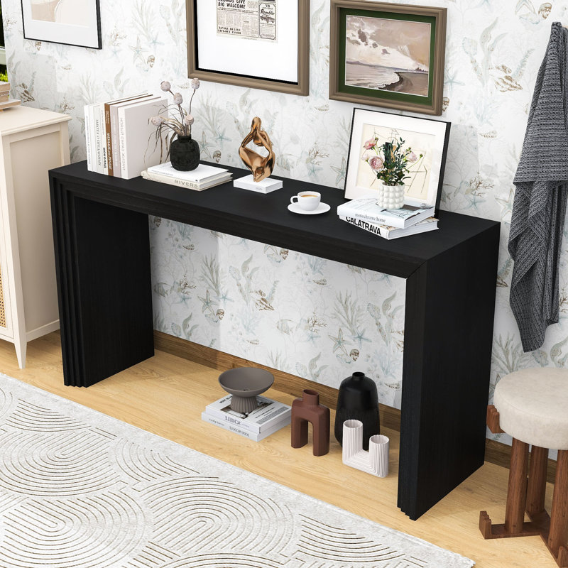 Modern Striped Console Table - Stylish MDF, Functional & Sturdy, Black