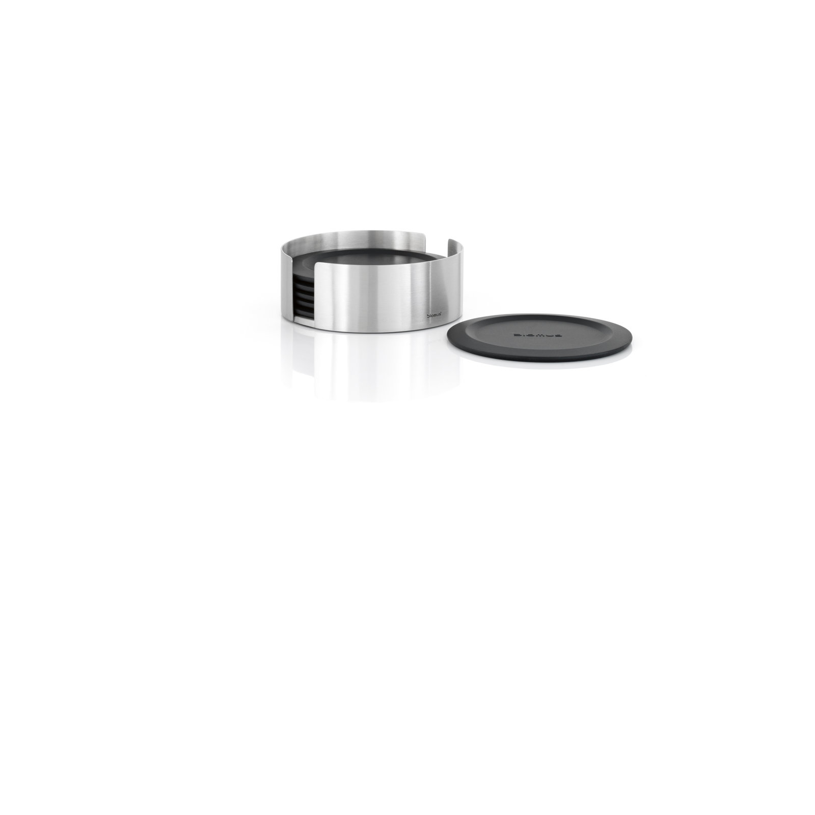 LARETO 7 Piece Coaster Set with Holder, Black
