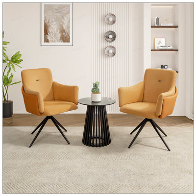 Ensemble de 2 chaises de bureau pivotantes 360 degrés pour le bureau à domicile, chaises de salle à manger modernes avec accoudoirs, chaises de chambre rembourrées avec base en métal, fauteuil de maquillage pour meuble-lavabo, pour salon, chambre à coucher, salle d'étude, salle à manger