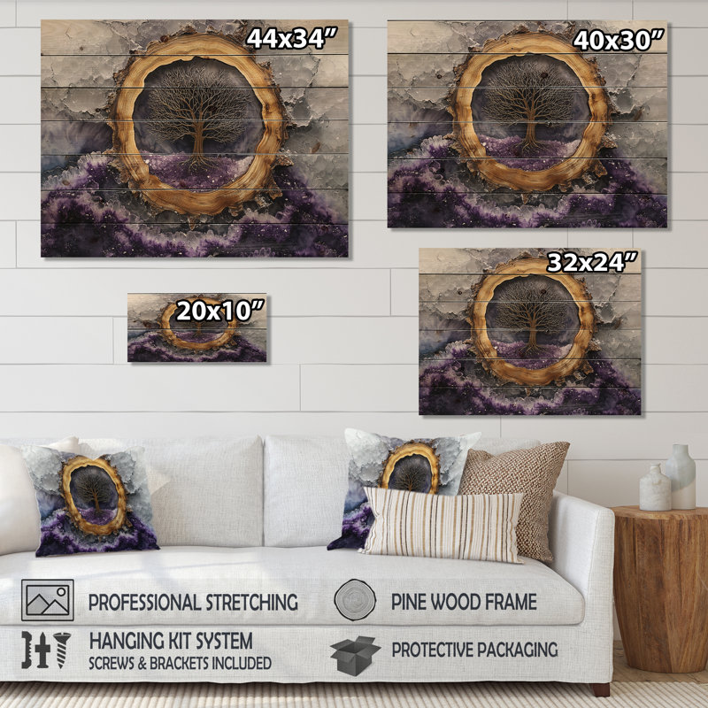 Cristal, forêt, arbre de vie, art mural bois de forêt, bois de pin naturel, H 10 po x l 20 po x P 0,78 po