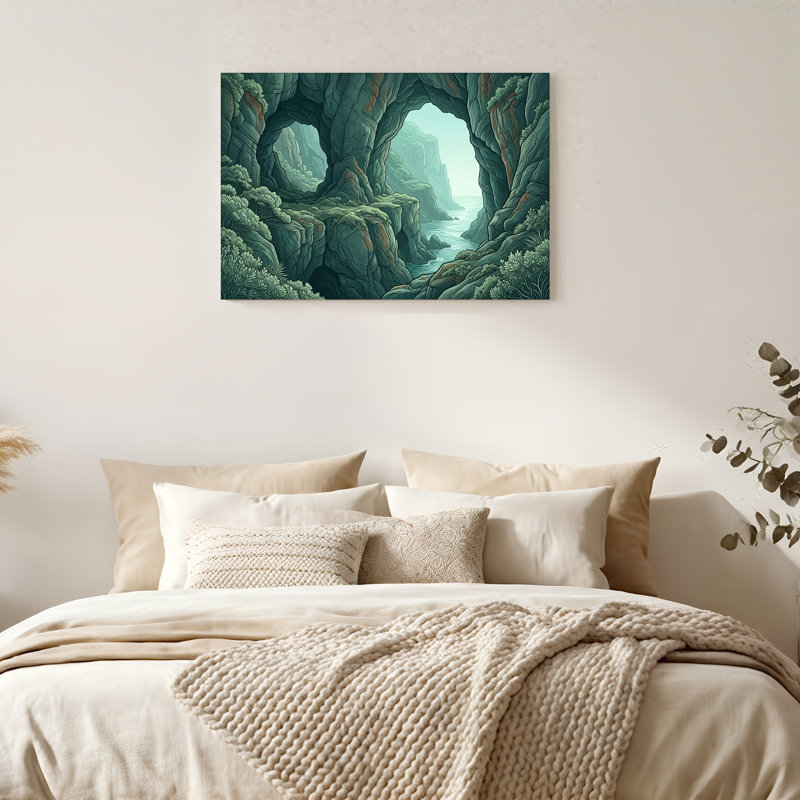 Art mural sur toile Teal Rock Cave Archway Ocean View, H 12 po x l 18 po