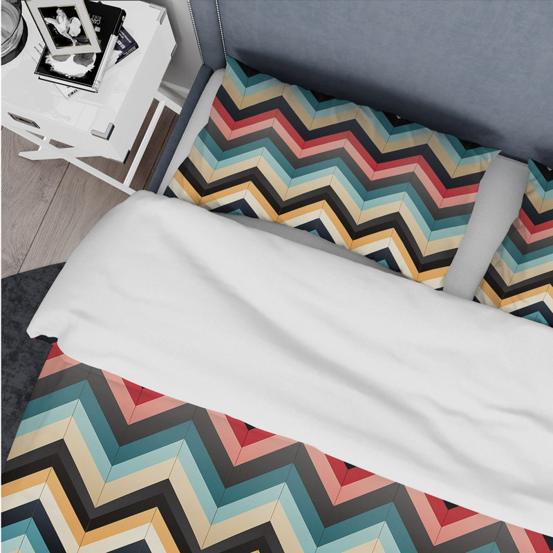 Tribal Fusion Chevron Pattern I - Ensemble de housse de couette à chevrons, Housse de couette pour grand lit et 2 taies décor