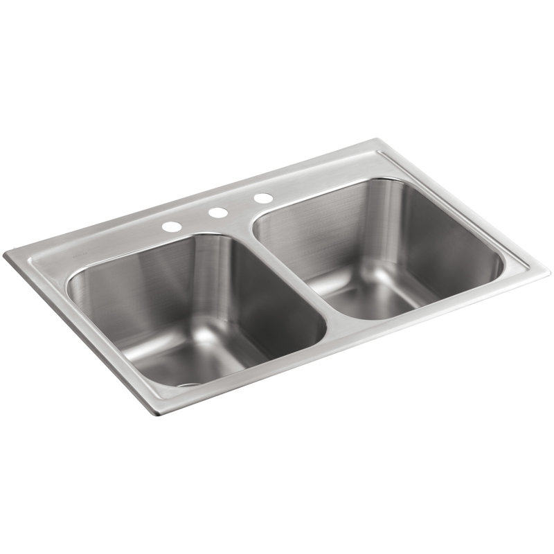 Évier de cuisine à montage sur le dessus double égal l 33 po x l 22 po x p 9-1/4 po dessus, 3 trous