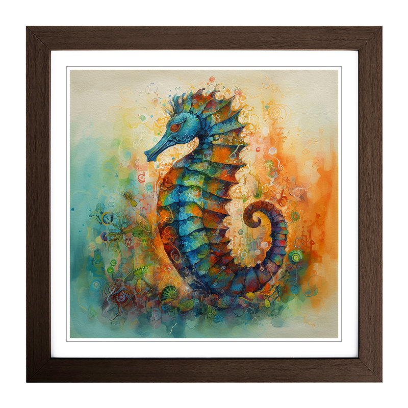 Seahorse Color Field Painting - Framed Print, Walnut