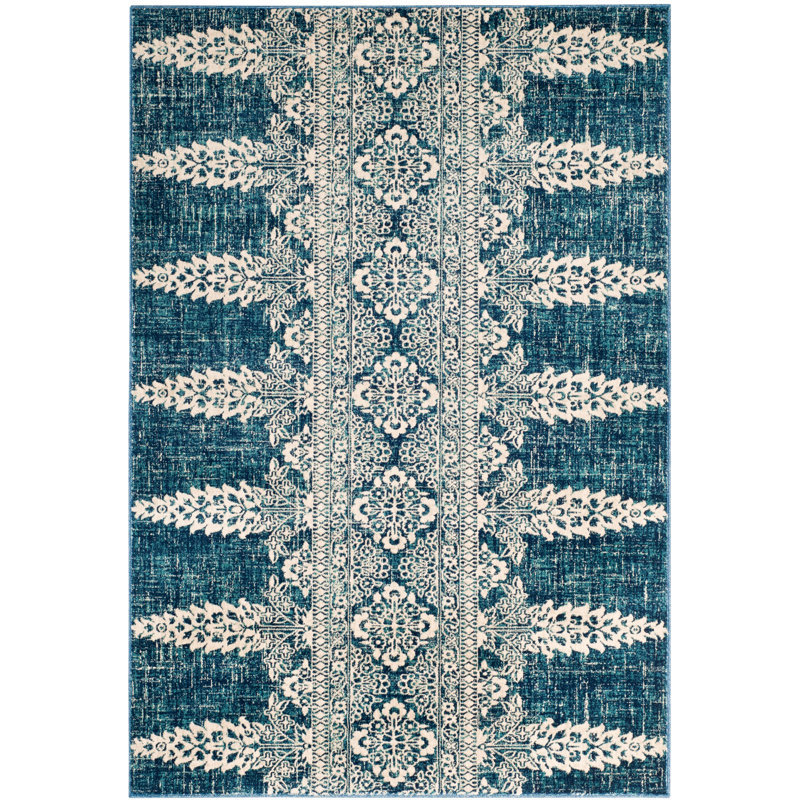 Annette Floral Royal/Ivory Area Rug, Rectangle 4' x 6'