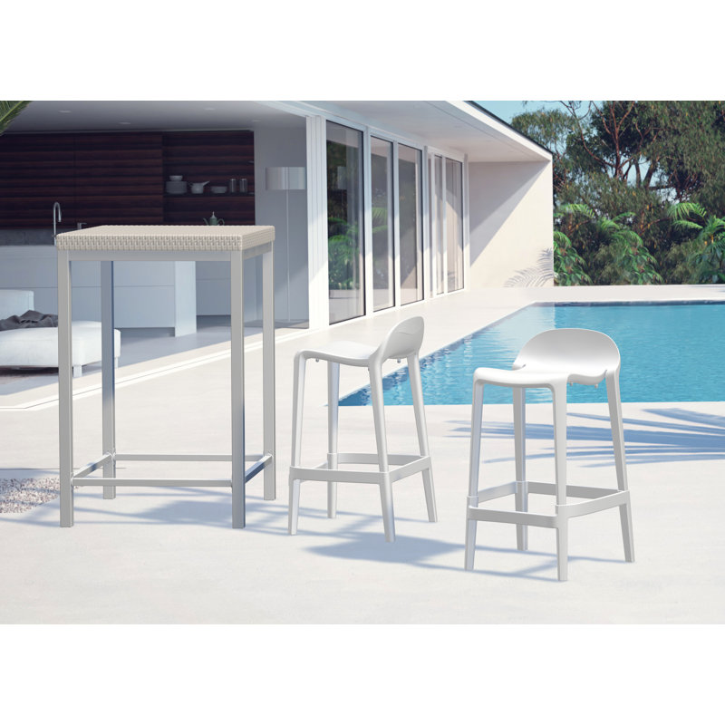 Gardunio Low Back Stool, Set of 2, White, Counter Stool (26” Seat Height)