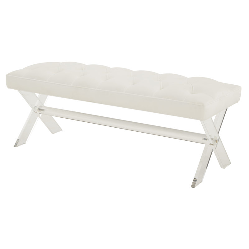 Bree Velvet Upholstered Bench, White