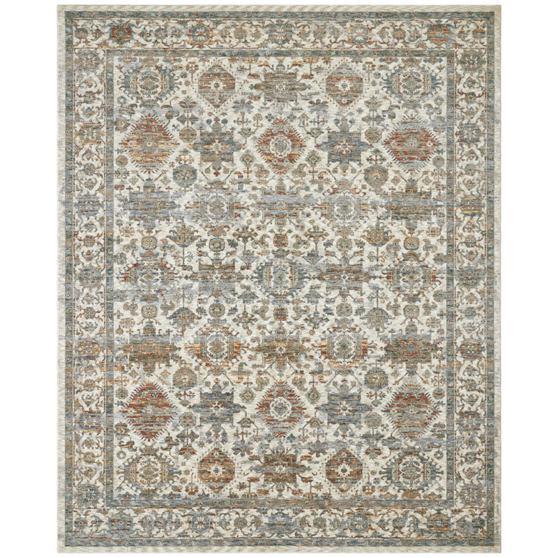 Narooma Ivory Multi Medallion Area Rug, Rectangle 5'6" x 8'6", Ivory/Red
