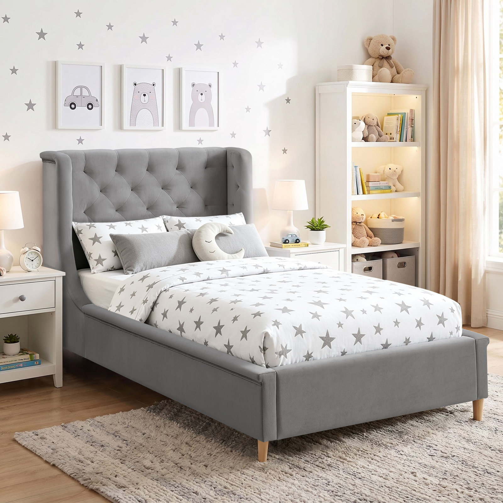 Ambrosia Full Platform Bed, Gray, Twin
