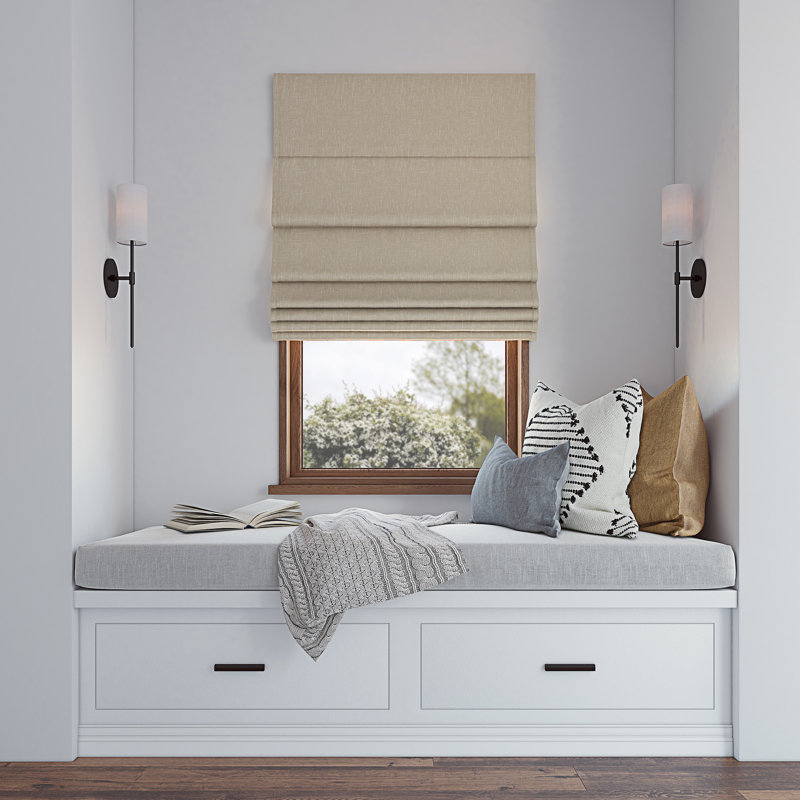 Pryer Textured 100% Blackout Cordless Roman Shade, Stone, 35"W x 64"L