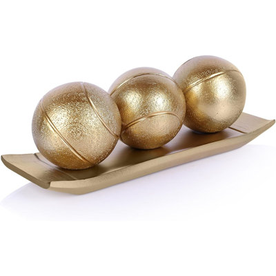 Gold Elegant Orbs Decorative Balls with Tray