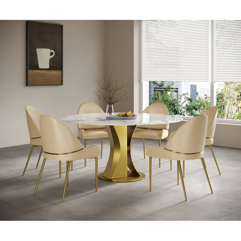 Rond Akshayaa de 47,2 po, 30" H x 60" L x 60" W, Plateau en pierre polie / base dorée