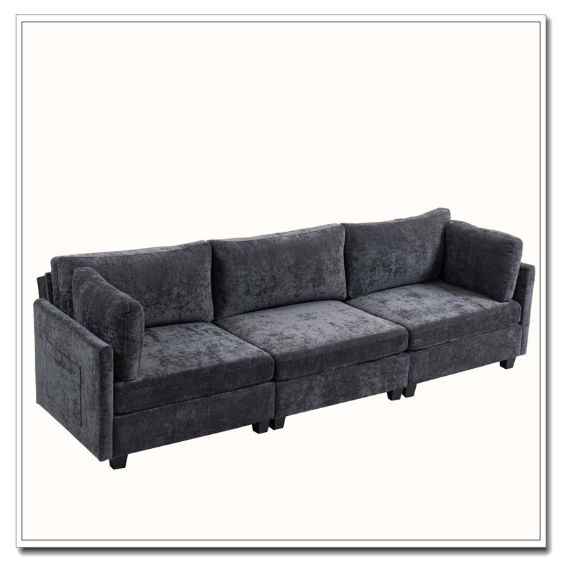 Canapé 3 places en tissu chenille profond, Gris foncé