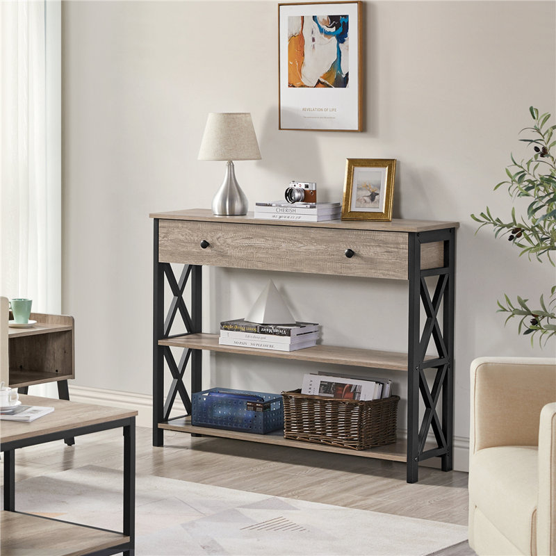 Vintage Wooden Console Table, Grey, Black, 80cm H x 30cm W x 100cm L