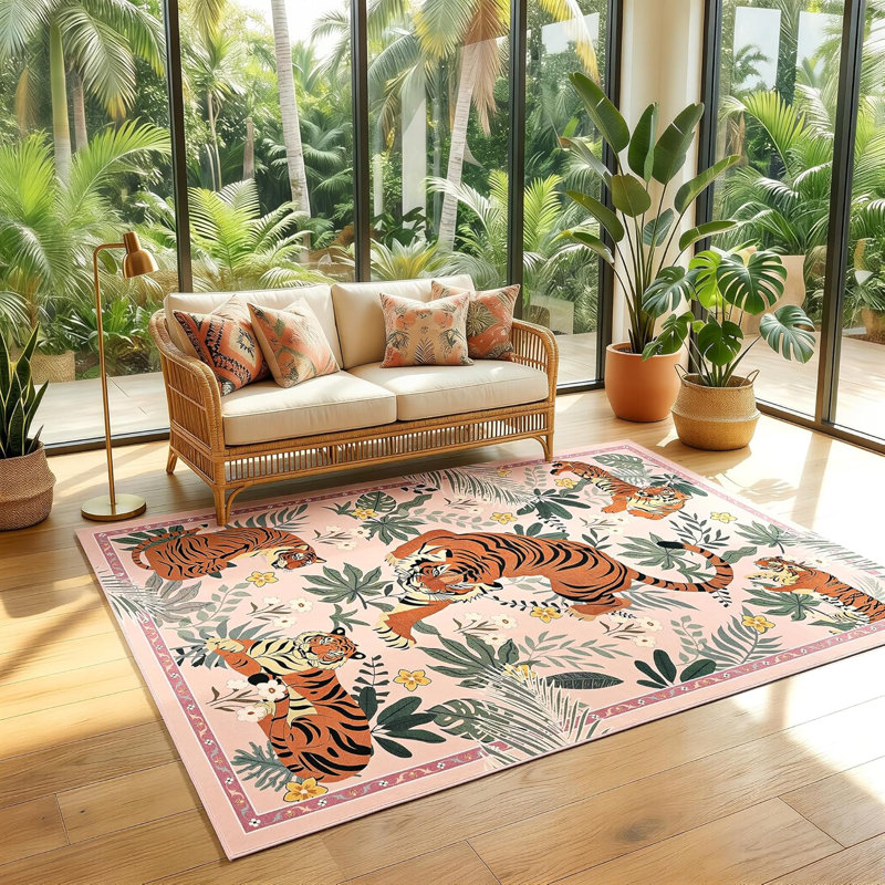 Tapis lavables à la machine Lochas, Rose, Rectangle 5 pi x 7 pi