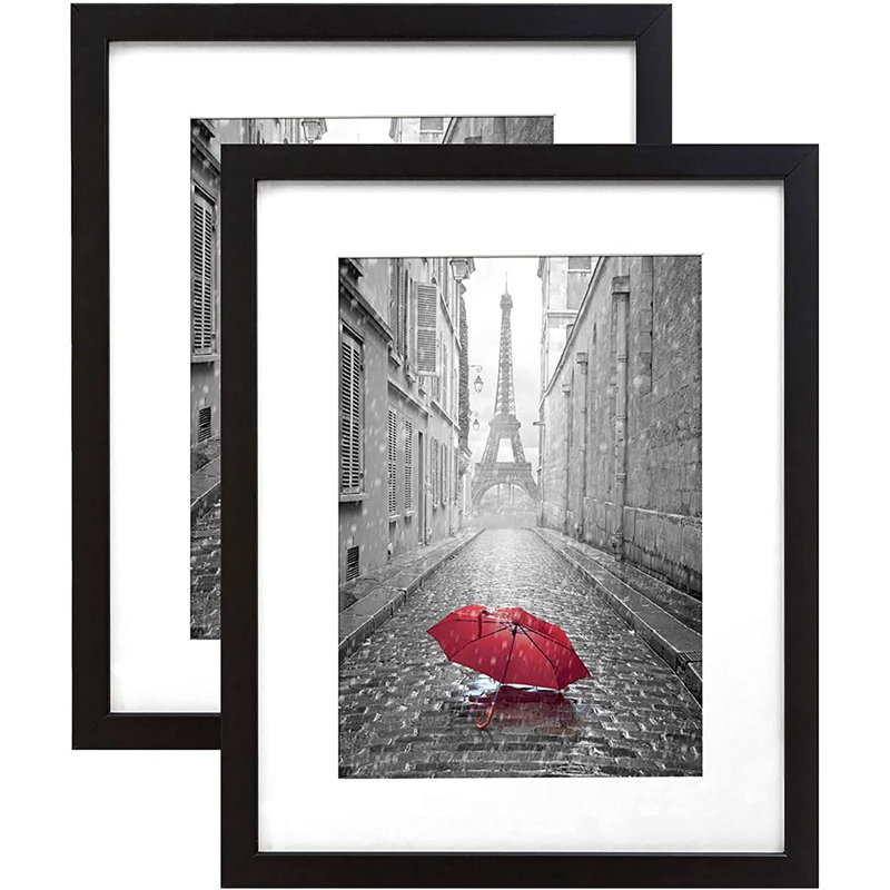 9x12 Picture Frame in Black - Displays 6x8 With Mat and 9x12 Without Mat (2-Pack)