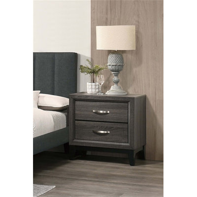 Table de chevet en bois à deux tons avec 2 tiroirs, décorations en aluminium et fabrication robuste pour les chambres modernes