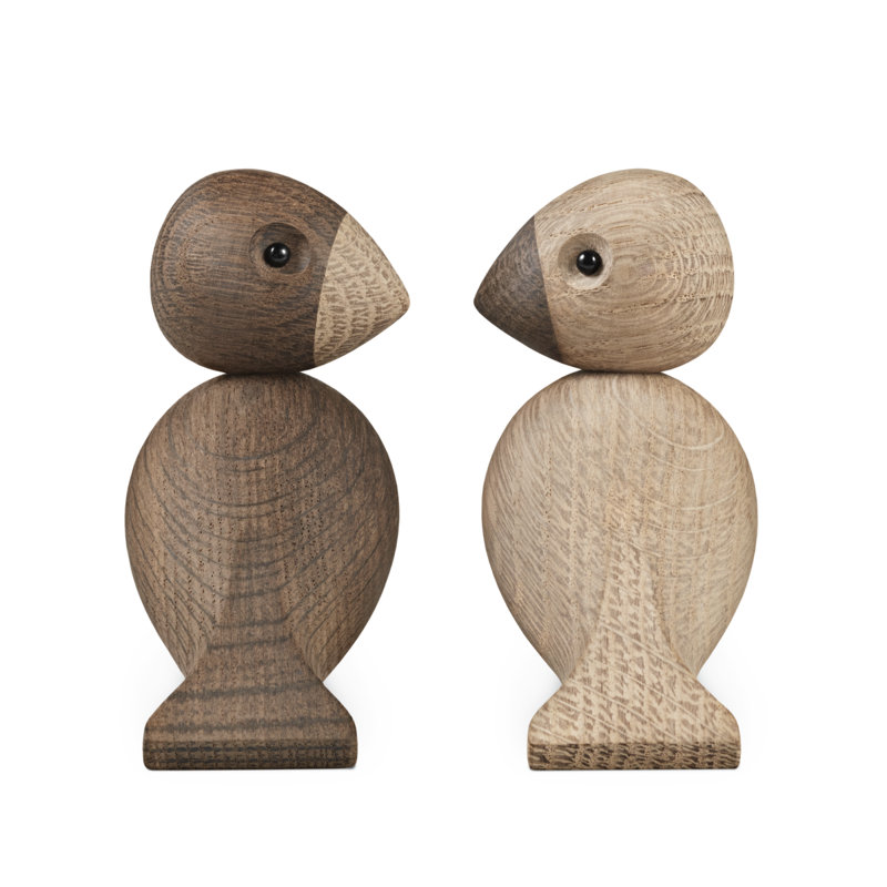Kay Bojesen Songbird, Oak/Smoked Oak, 3.5" H x 3.7" W x 2" D, 2
