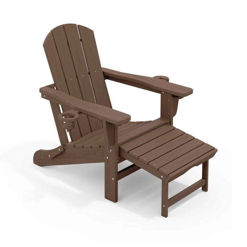 Fauteuil Adirondack inclinable pliant en PEHD avec foyer et repose-pieds coulissants (ensemble de 6), Brun, 6