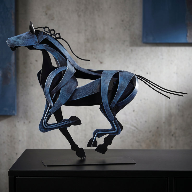 Sculpture de cheval en métal faite à la main, Bleu