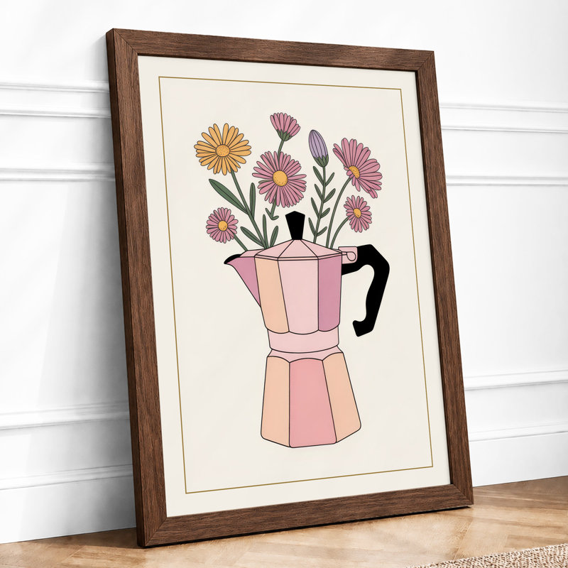 Coffee and Blooms Botanical - Framed Print, A1 - 84.1 x 59.4 cm, Walnut