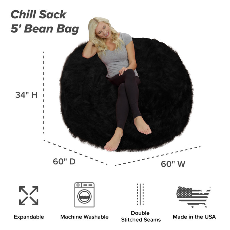 Bean Bag Chair - Giant Faux Fur Classic Memory Foam filled Furniture Bean Bag Pouf for Lounging, Reading, Gaming and Watching TV for Adults - Big Sofa with Plush, Ultra Soft Faux Long Fur Cover in Multiple Colors and Sizes