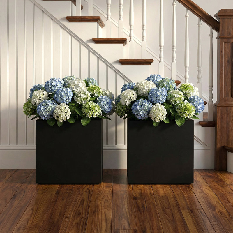 Rectangular Metal Planters for Outdoor Plants Set Of 2, 18" H x 17" W x 17" D
