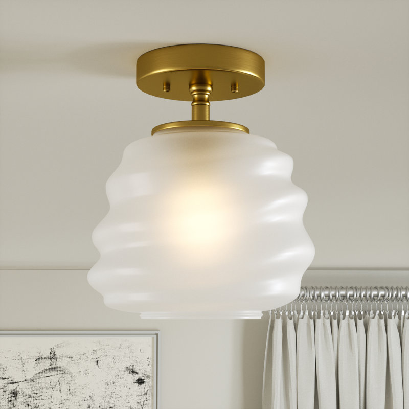 8''-1-light Electroplating Brass Metal And Glass Semi Flush Mount Lighting For Living Room/bedroom, White