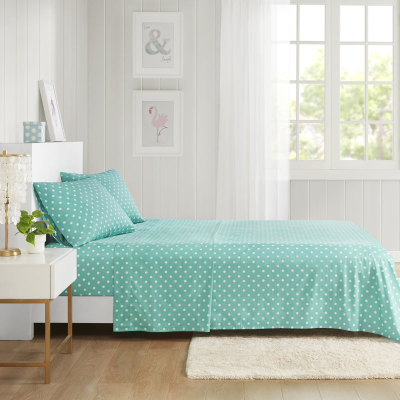 Seafoam Polka Dot Cotton Percale Full Sheet Set