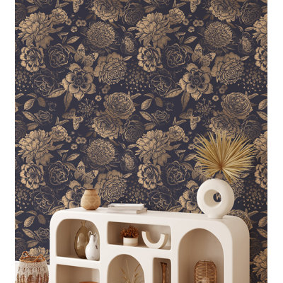 Papier peint à peler et coller Golden Vintage Flowers and Butterflies Cullison