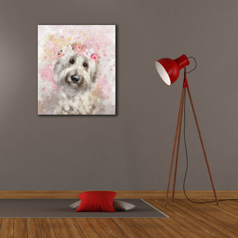 «Flower Crown Goldendoodle 7» par Furbaby Affiliates, art mural sur toile, H 30 po x l 26 po x P 1,5 po