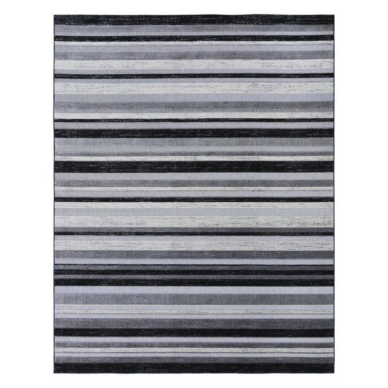 Fosel Muxia All-Weather Flatweave Indoor/Outdoor Area Rug, Gray Black Modern Micro-Striped Hi-Low – Patio, Deck, Porch & Living Room - Gray, 8x10