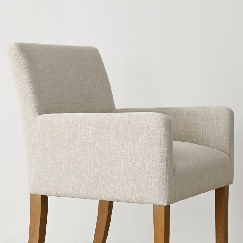 Set of 4 Upholstered Solid Wood 20.5'' Seat Height Linen Dining Armhair, Beige